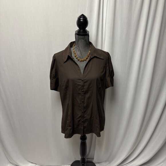 Geoffrey Beene Sport Button-Up Shirt Womens Sz XL Brown Stretch Short Sleeve NEW - Picture 1 of 8